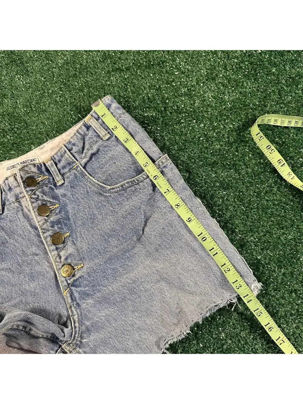 Vintage 90s Guess Marciano blue denim jean cut off shorts Americana retro USA